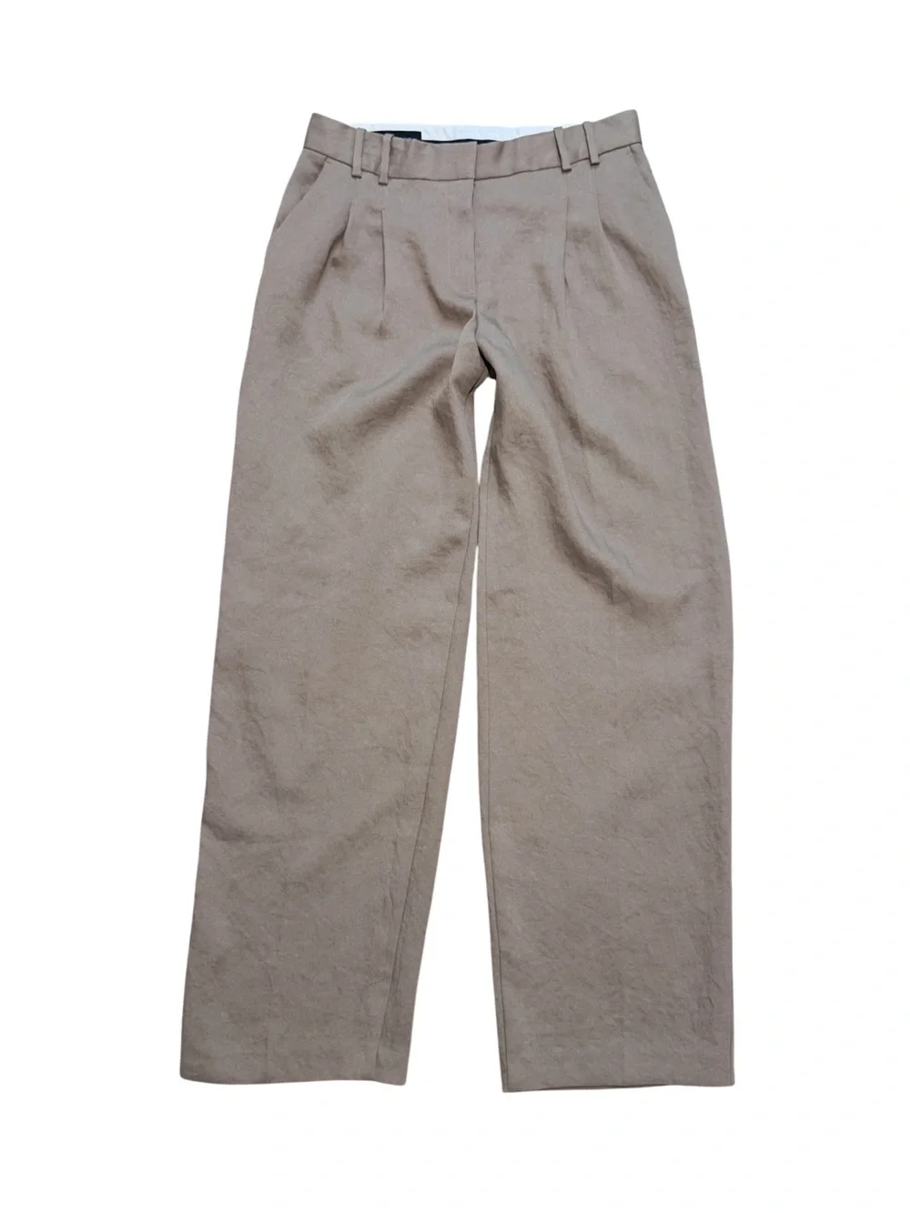 Zara Wide-Leg Linen Trousers in Beige